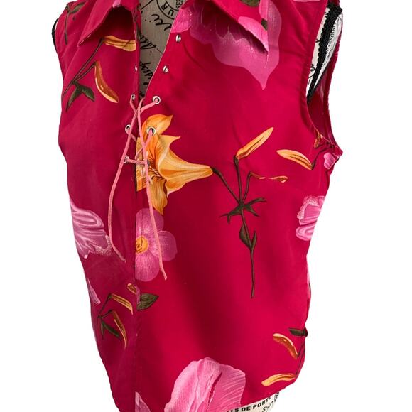 * Simply Me Women's Size Medium Top Sleeveless Laced Tropical Floral Summer - Picture 6 of 8